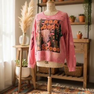 Western Cowgirl Small  Sweatshirt Pink Graphic Sweatshirt Cactus Distressed Stud